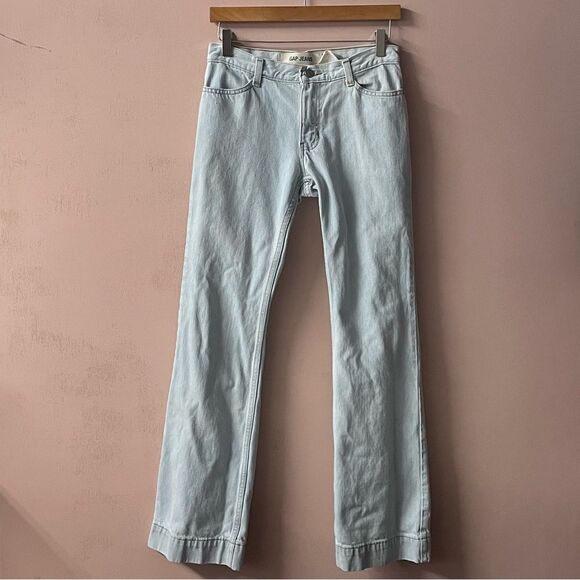 Vintage Y2K Gap Low Rise Light Wash Blue Wide Hemmed Flared Jean 28" Waist GUC - Picture 1 of 15